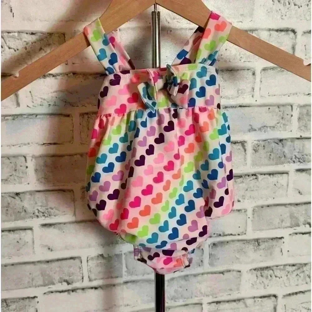Infant Swimsuit Children’s Place 6-9months rainbow hearts pattern one‎ piece bow